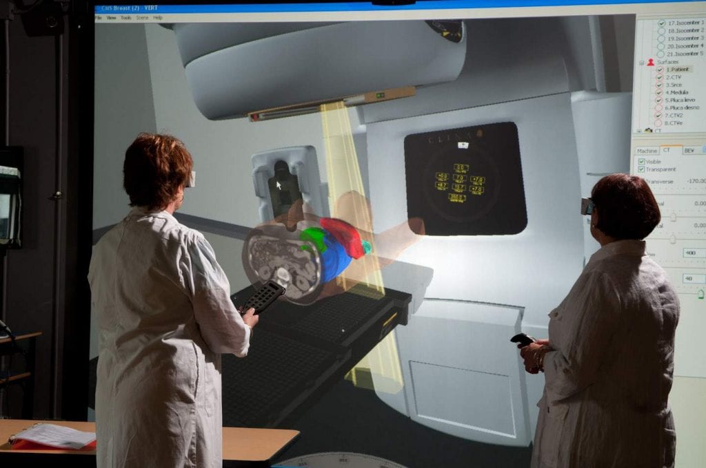 virtual environment of the radiation therapy treatment room.
