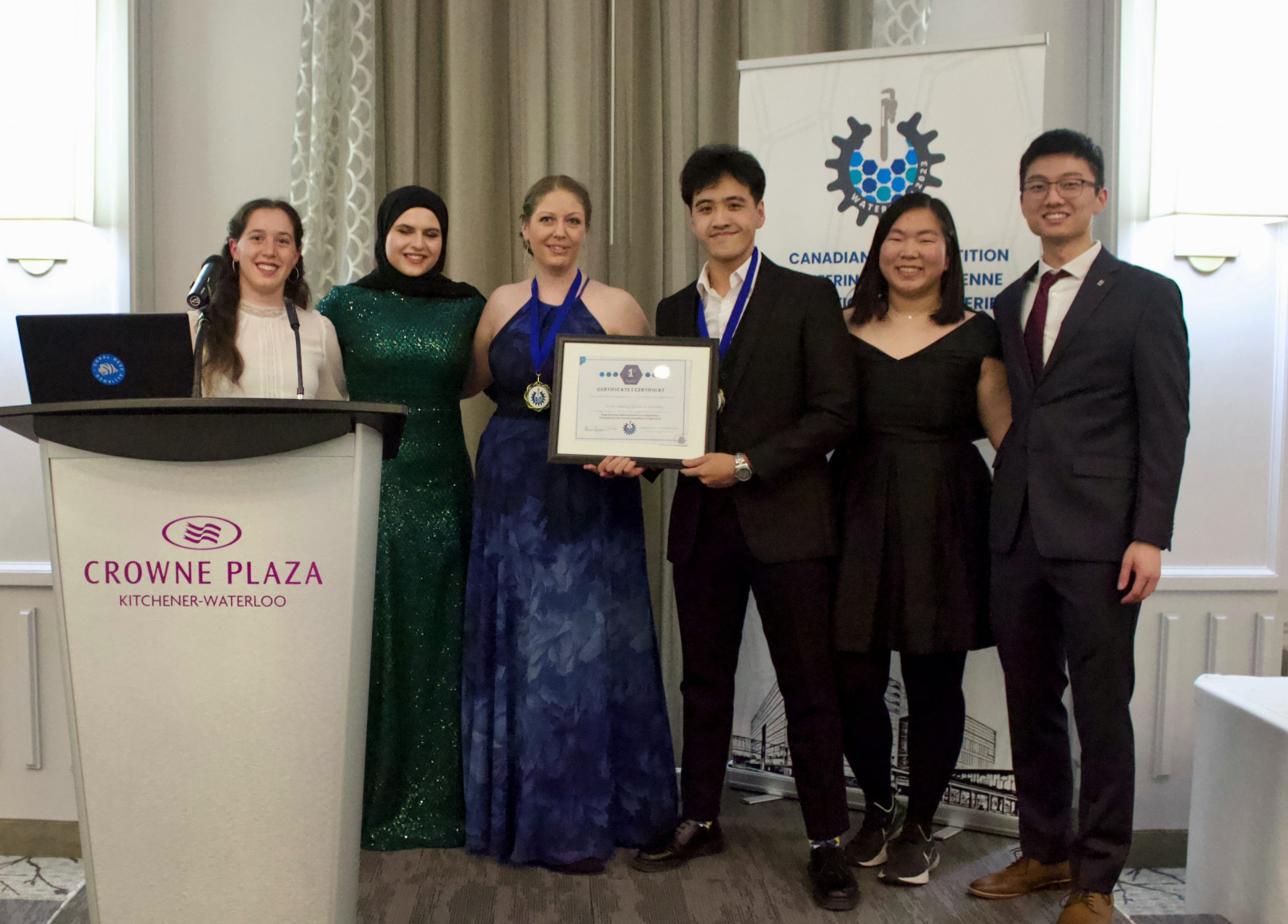 BCIT Electrical Engineering students Laurel Kinahan and Ramon Vicencio placed first place in the Communications category at the Canadian Engineering Competition 2023.