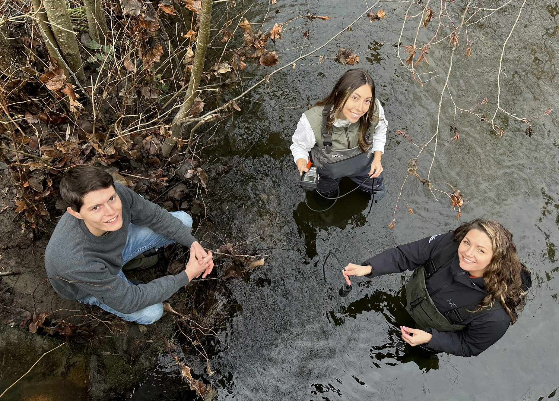 Students standing in water
