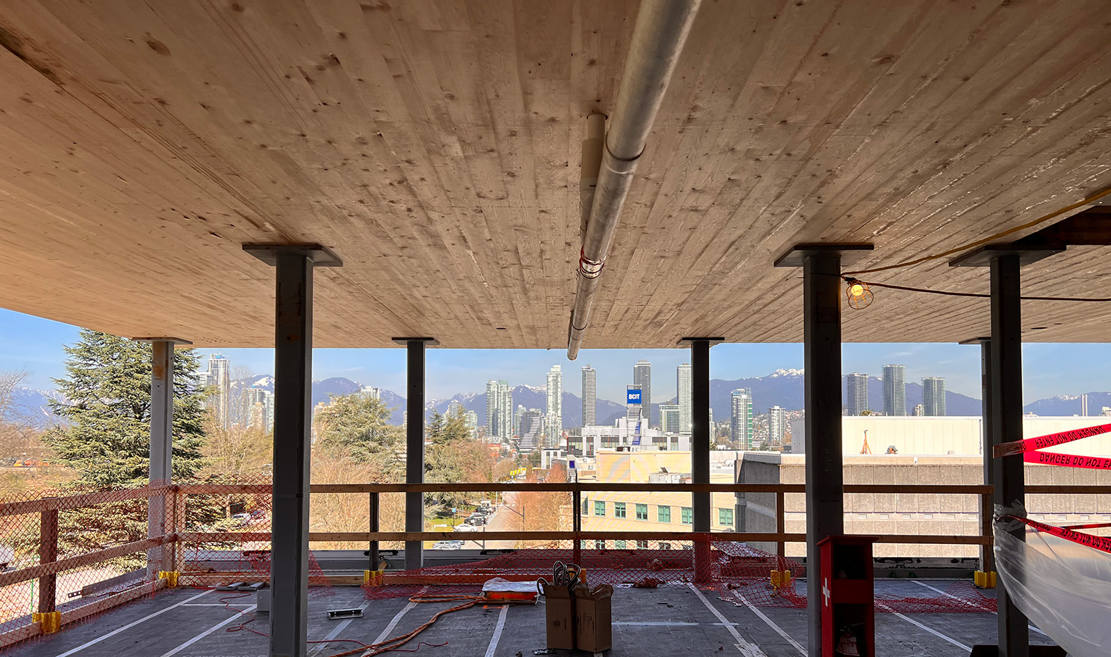 View of the mass timber panels at Tall Timber Student Housing