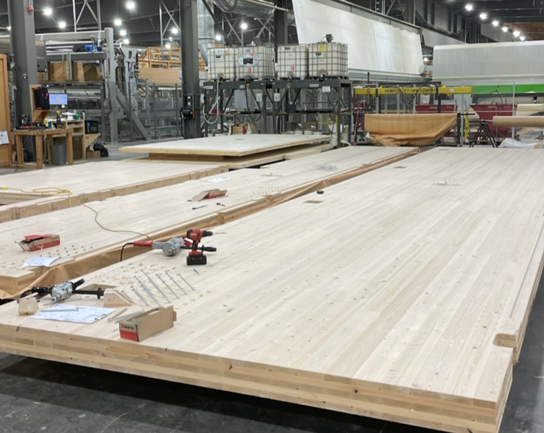 Mass Timber panels for Tall Timber Student Housing being fabricated