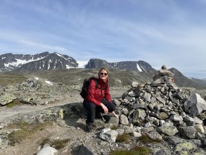 Linda hiking Besseggen Ridge in Norway. 