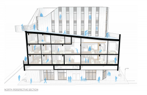 North section of the building. In this section we can see the interior of the building and the bike ramp on top.