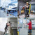 This image is a collage of eight different photos showcasing various skilled trades and technical professions. The images include: Two women discussing a document in a motorcycle repair workshop, with multiple motorcycles in the background. A worker performing maintenance on a boat that is lifted on a stand outdoors. A construction worker using a pipe bender in an industrial setting. A woodworker assembling a wooden structure in a carpentry workshop. A technician working with a complex wiring system in a telecommunications or electrical setup. A worker on a ladder installing a security camera on the exterior of a building. A person in a red coat operating a CNC machine in a manufacturing environment. Two professionals in hard hats discussing a technical system in an industrial plant with large pipes and machinery. The collage highlights different hands-on careers in technical fields.