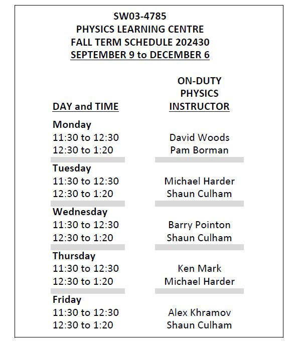 2024 fall term Physics Learning Schedule