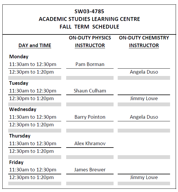2026 Fall learning center schedule